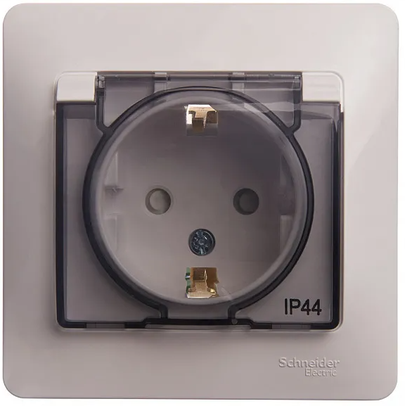 Евророзетка 1СП белая GLOSSA защ.штор, с зазем.и крыш-й 16А IP44 GSL000148 арт 404474