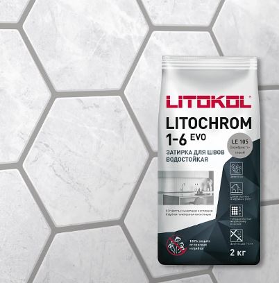 Затирка противогриб. 1-6 мм. 2кг. ЛИТОХРОМ ЭВО ЛЕ.105 серебристо-серый LITOKOL