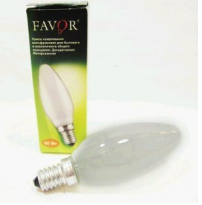 Л/Н  Е14 60W B36 свеча матовая (1уп-10/100шт) Калашниково СПб Favor 427107