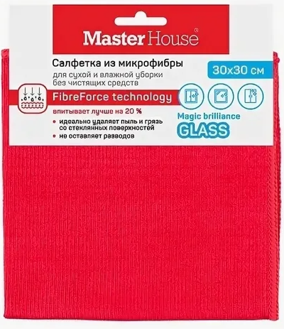 Салфетка для уборки микрофибра 30х30cм Для Стекол и Зеркал Master House 60304