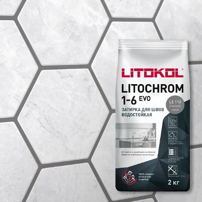 Затирка противогриб. 1-6 мм. 2кг. ЛИТОХРОМ ЭВО ЛЕ.110 стальной серый LITOKOL