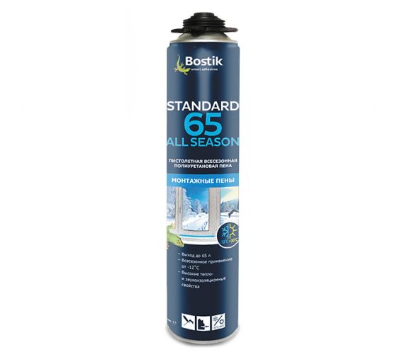 Пена монтажная проф всесезонная 800мл Bostik Standart All Seasons 65 (-15- +5) (1уп-12шт)
