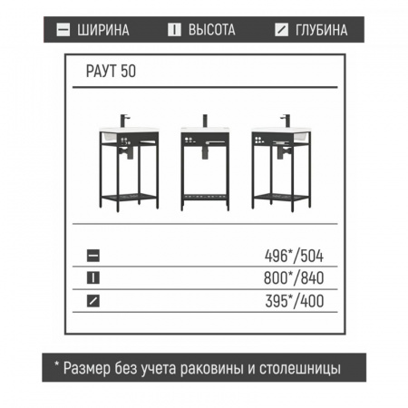 Тумба Металлика 50 напольная металл черная+умывальник COMO 50 1 отв. Cersanit