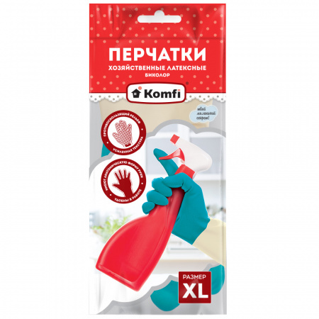 Перчатки латексные XL бежевый+бирюзовый Биколор (1уп-12пар)