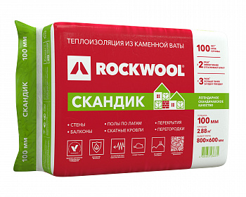 Утеплитель Скандик Лайт Баттс-100 60х80см 2,88м2 0,288м3 пл33кг/м3 ROCKWOOL(1уп-6шт)