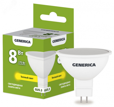 Лампа с/д GU5.3  8,0W 3000К 230В MR16 софит GENERICA 5496642