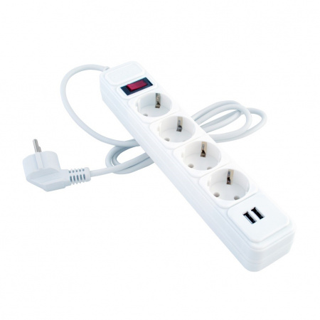 Фильтр сетевой 10А 1,5м*4 роз земля 3*0,75 + 2 гн USB выкл Старт Basic 223697