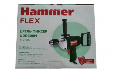 Дрель-миксер  Hammer UDD600М 600Вт 13мм 0-800об/мин 16062																														