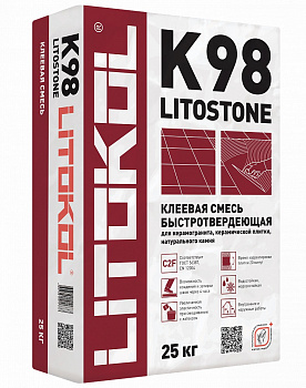 Клей для плитки керамич. керамогранита камня быстротвердеющий серый 25кг Litostone K98 LITOKOL