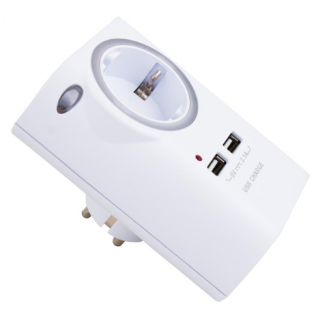 Переходник розетка 16А + 2хUSB*2,5А + LED подсветка СТАРТ 237628