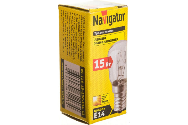 Л/Н  Е14 15вт PH 230 Т26 CL в для холод. и эл.приб. Navigator 61203 NI-T26 