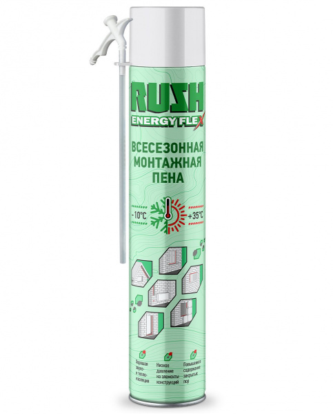 Пена монтажная бытовая всесезонная 1000мл RUSH ENERGY FLEX RPH10U530 (1уп-12шт)