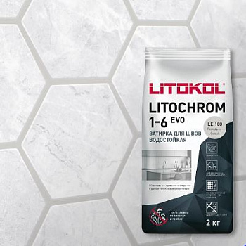 Затирка противогриб. 1-6 мм. 2кг. ЛИТОХРОМ ЭВО ЛЕ.100 пепельно-белый LITOKOL