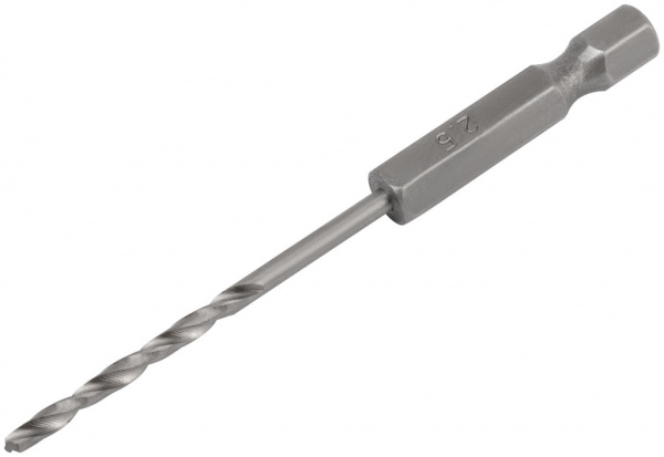 Сверло по металлу HEX1/4  2,5х57 HSS полированное, U-хвостовик под биту FIT 34025